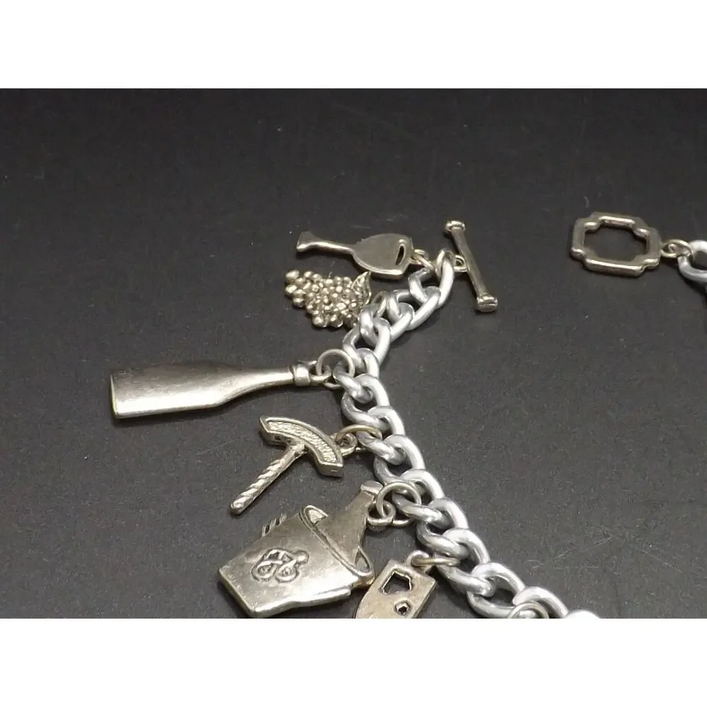 Vintage Wine Lovers Charm Bracelet, Sixteen Wine Related Charms